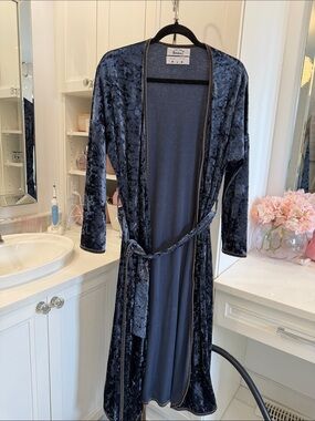 Crushed Velvet Long Robe with Self Tie